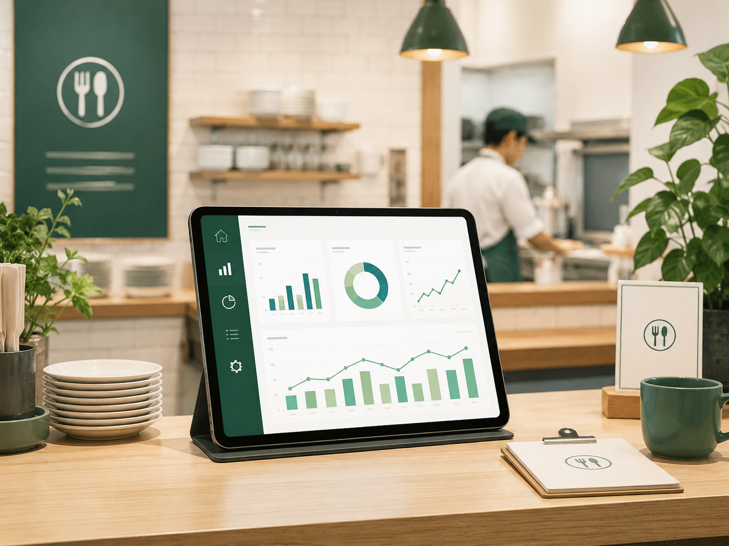 飲食店の原価管理をタブレットで確認するイメージ