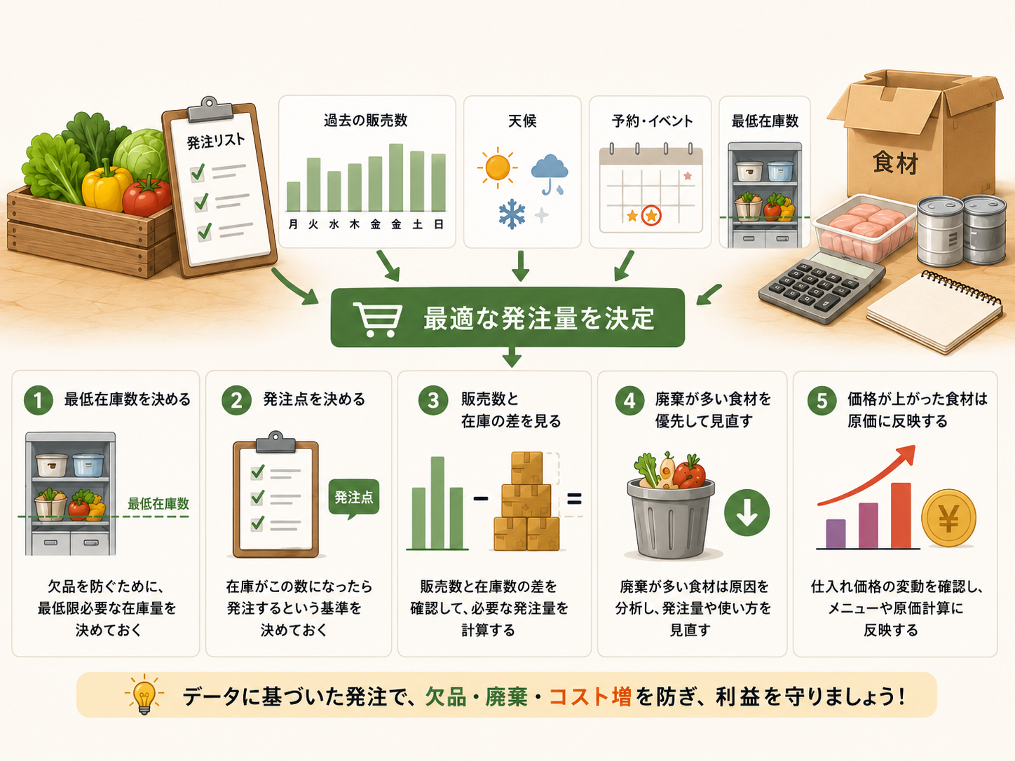 飲食店 在庫管理 方法をシステムで原価率と在庫数を確認する画面