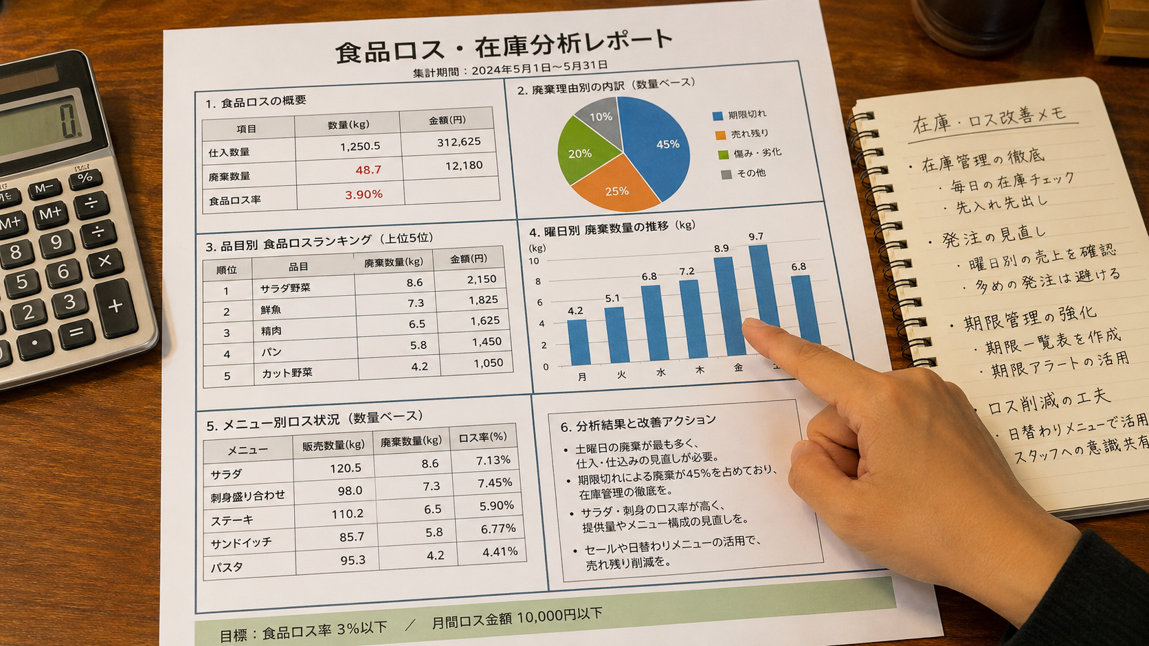 飲食店 廃棄ロスの原因を在庫表で整理するイメージ