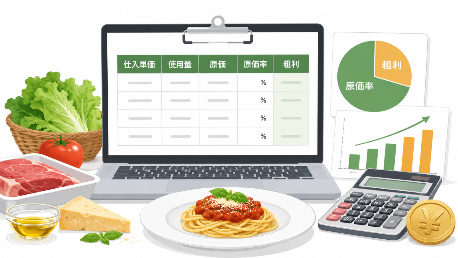 飲食店 原価管理表で食材原価と原価率を整理する図解